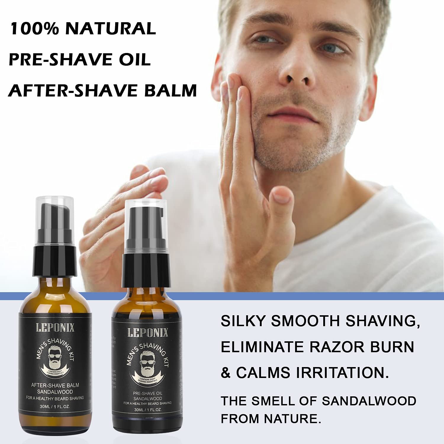 Shaving Kit for Men, Essential Kit Includes Sandalwood Shaving Cream, After Shave Lotion for Men and Pre Shave Oil Fights Nicks, Cuts and Razor Burn Shaving Gift Set for Him Men Dad Stocking Stuffers